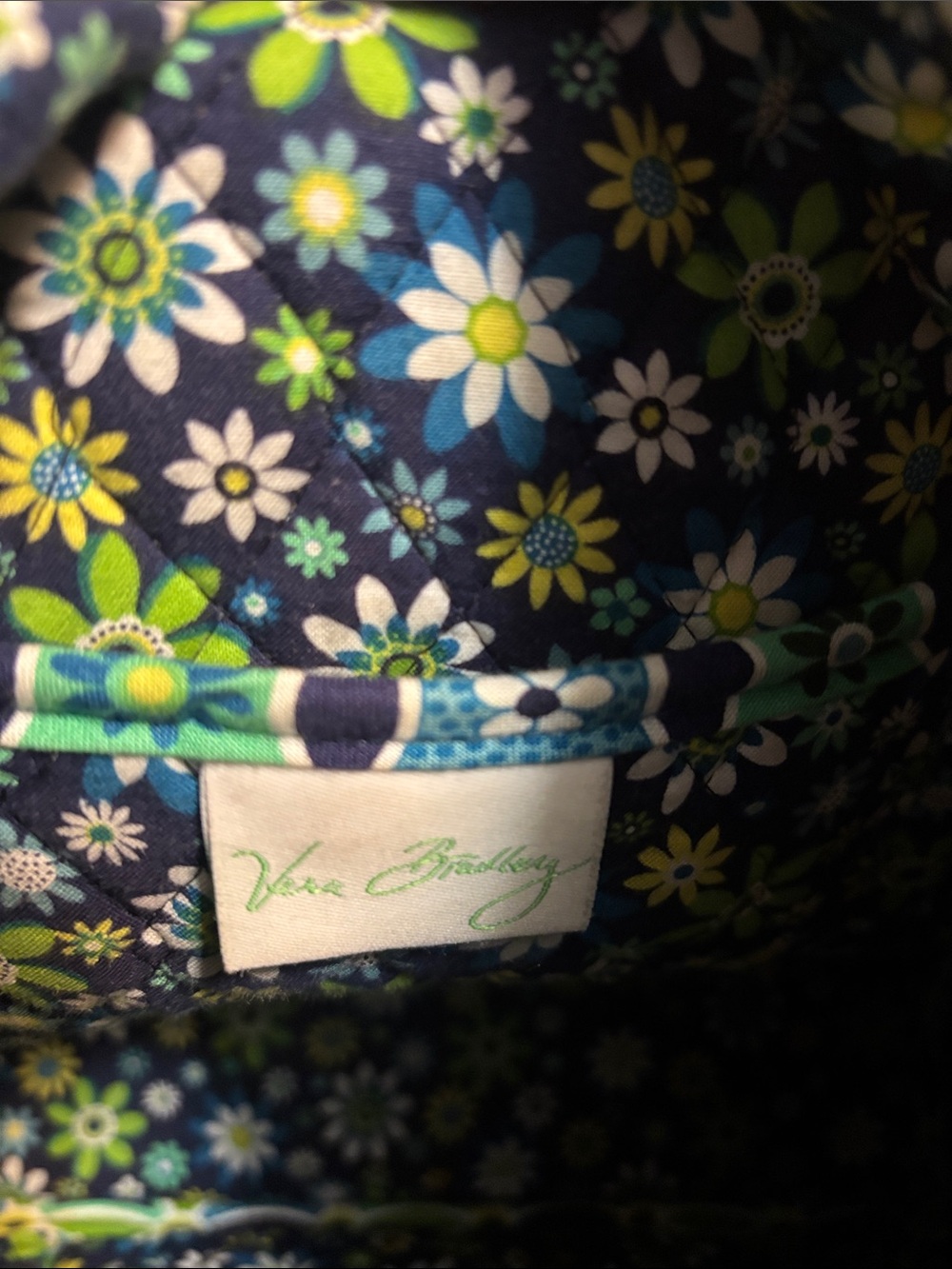 Vera Bradley Green and Navy Floral Geometric Quilted Crossbody - Picture 3 of 6